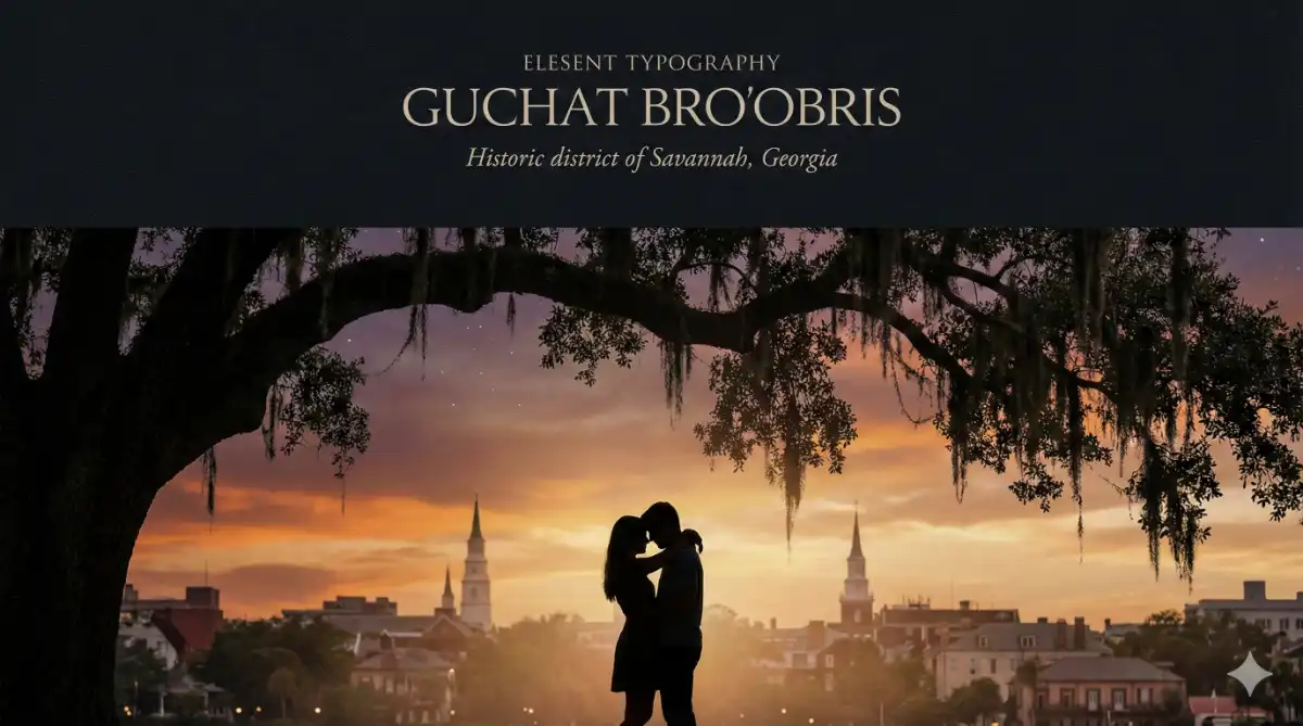 A romantic couple silhouette standing under an ancient oak tree draped with Spanish moss